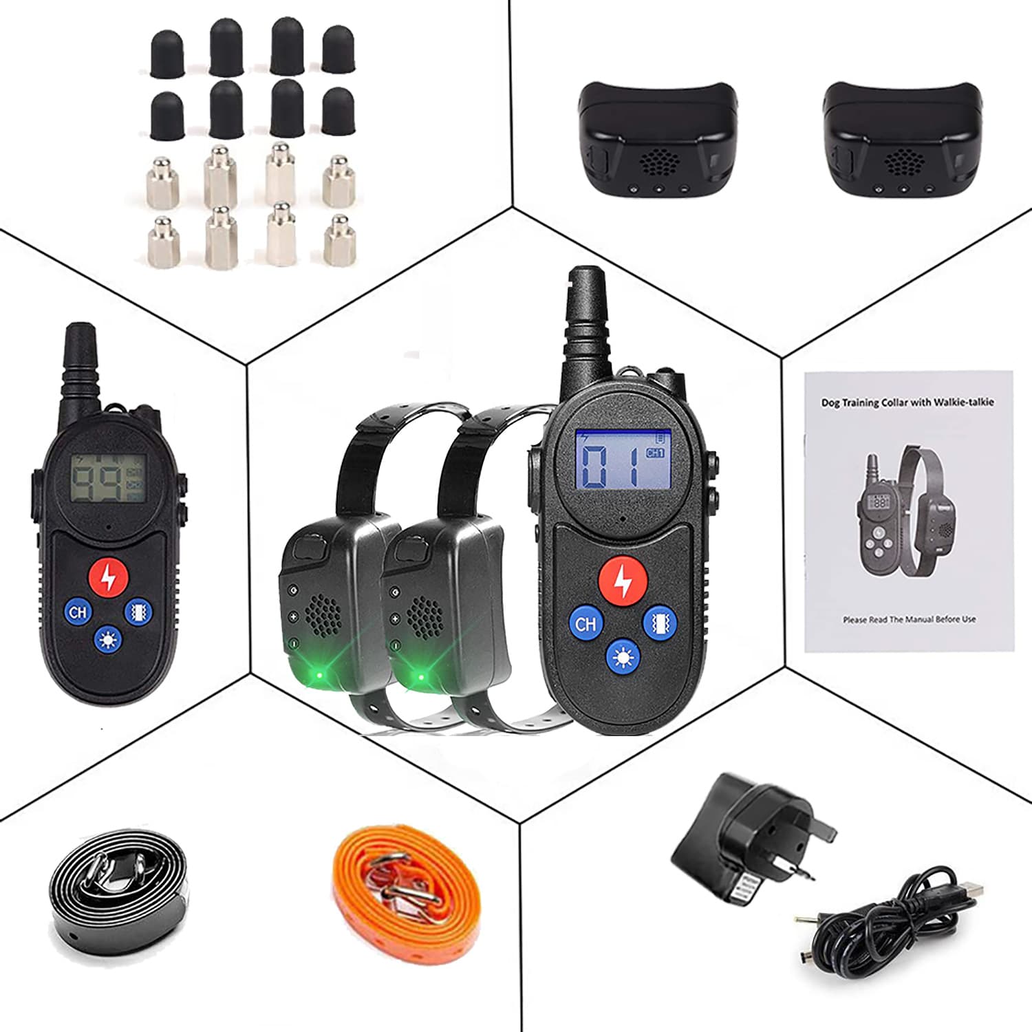 dog training collars with walkie talkie Remote Control Distance Up to 3280Ft for 2 dogs