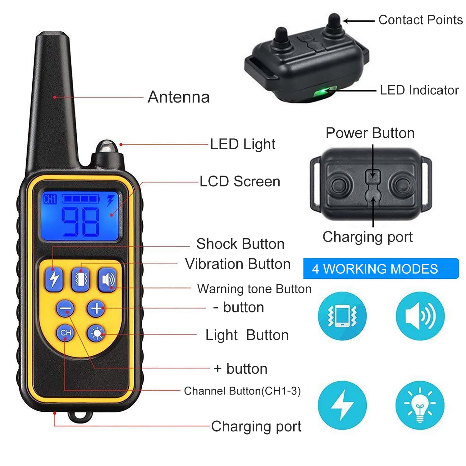 dog training collar 800M remote rechargeable and waterproof dog trainer for 2 dogs