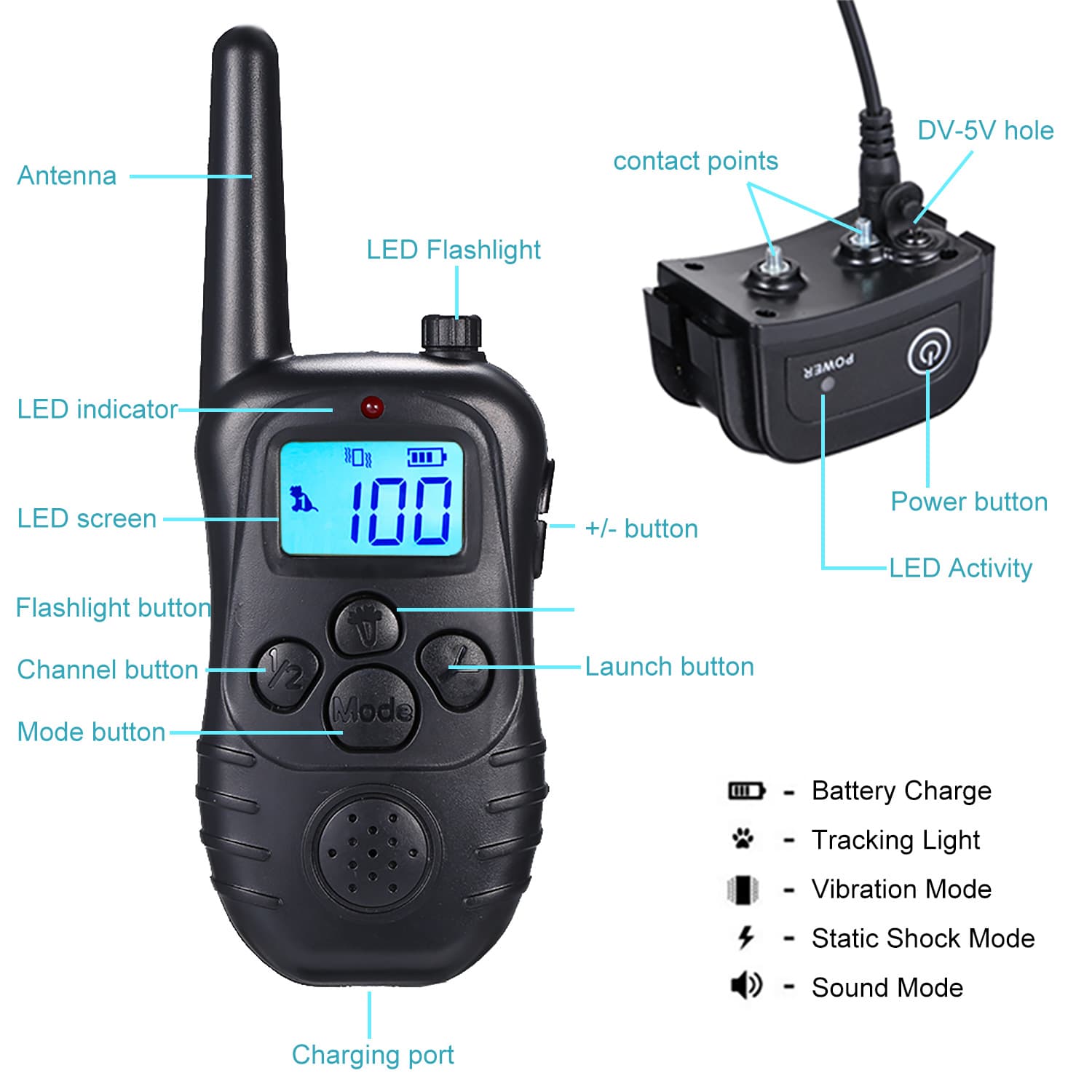 Dog Training Collar with Wireless Remote Waterproof Rechargeable 300M