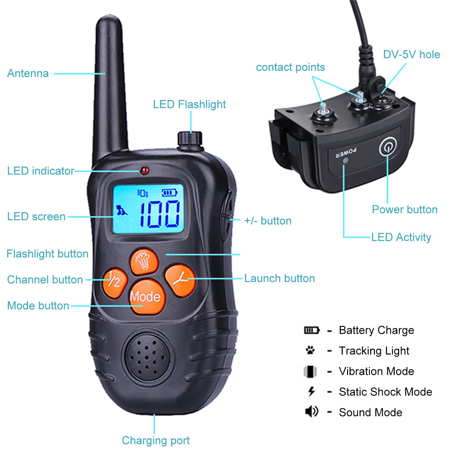 Waterproof Dog Training Collar with Wireless Remote Rechargeable 300M