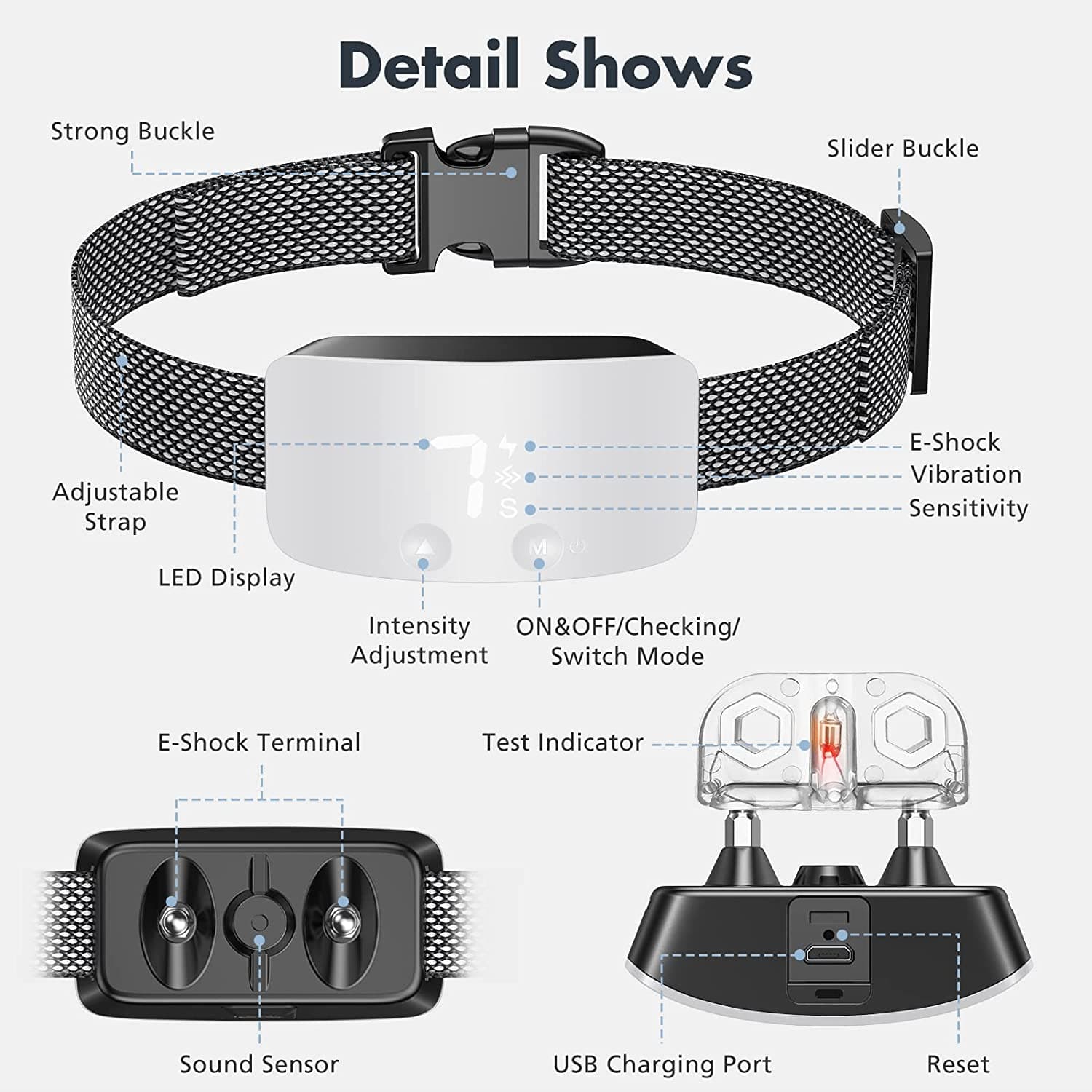 Rechargeable Anti Barking Training Collar with 7 Adjustable Beep Vibration for All Dogs