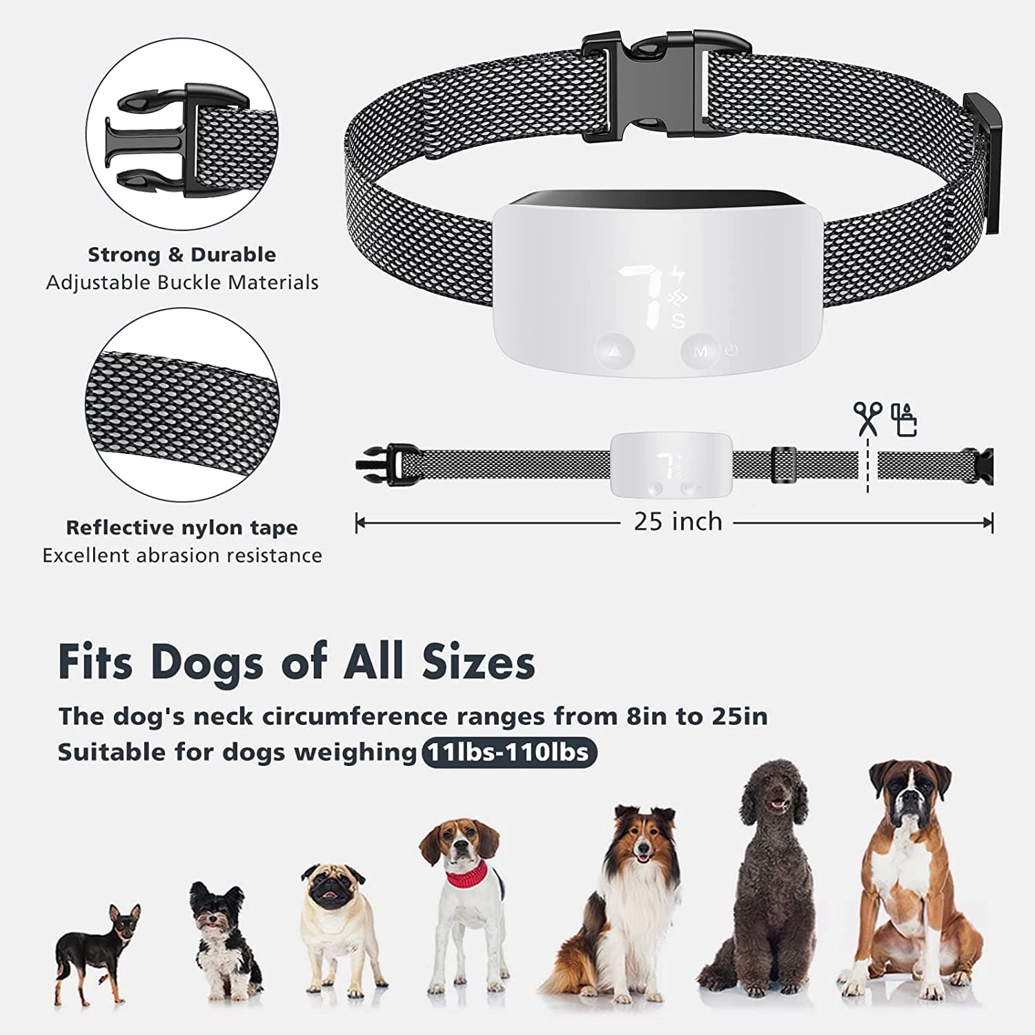 Rechargeable Anti Barking Training Collar with 7 Adjustable Beep Vibration for All Dogs