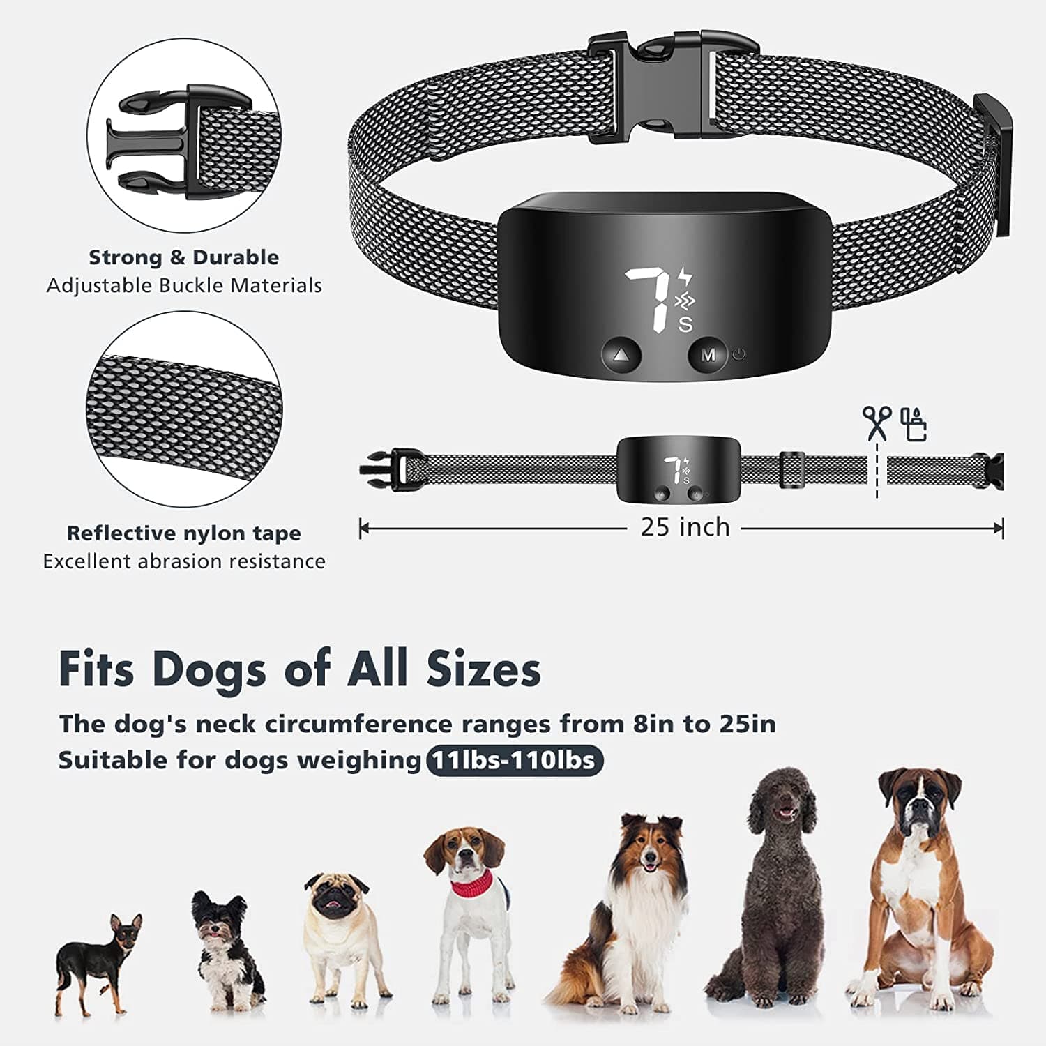 Rechargeable Anti Barking Training Collar with 7 Adjustable Beep Vibration for All Dogs